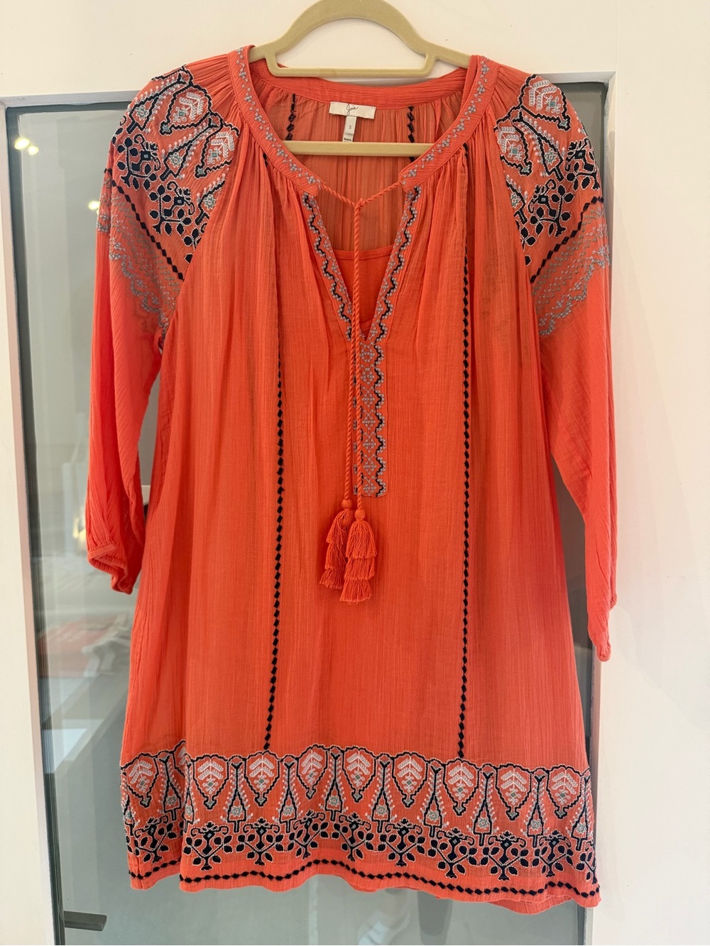 Joie Coral Embroidered Tassel Tunic Dress with slip